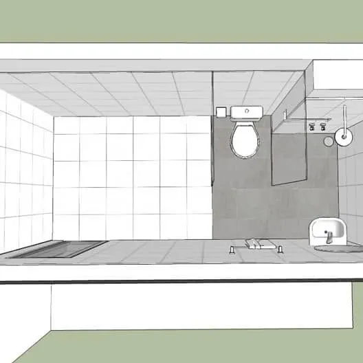 3D overhead view of a bathroom layout