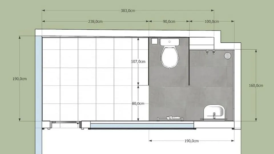 Dimensioned bathroom floor plan drawing