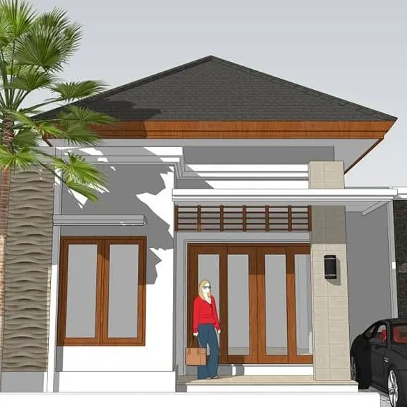 3D visual of a single-storey house with a covered porch and side carport