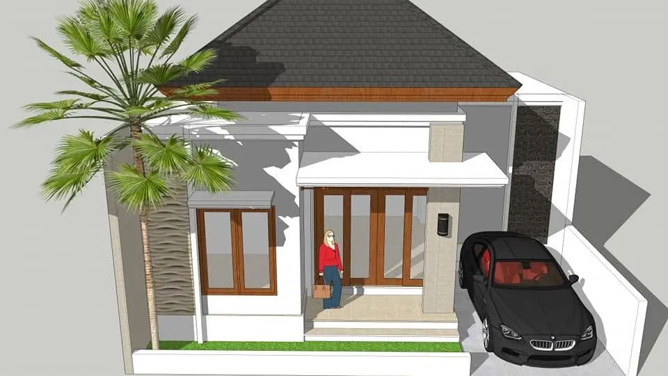 3D side view of a single-storey house design