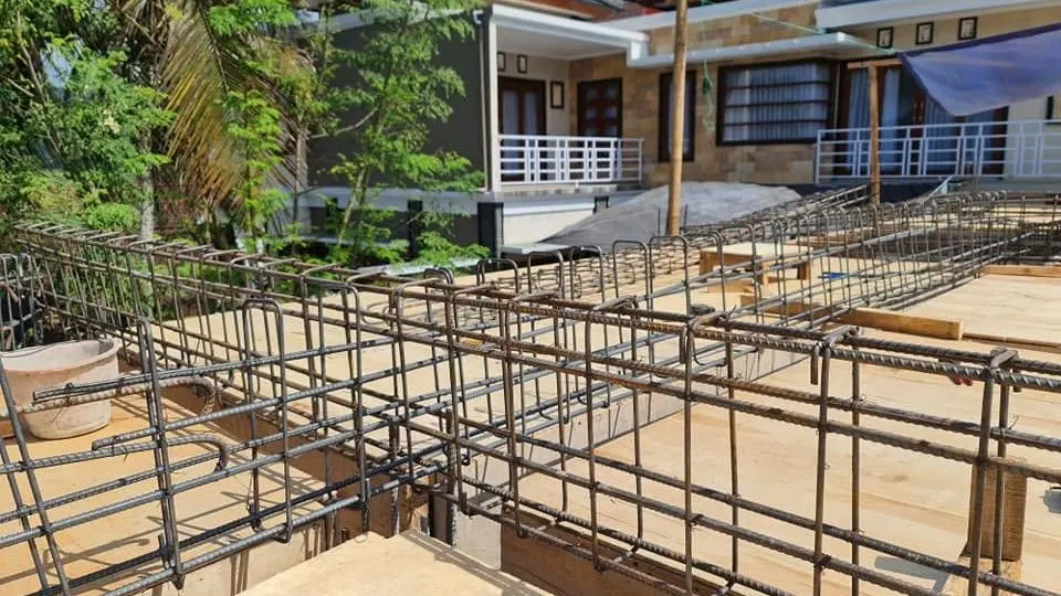 Steel reinforcement laid for a concrete floor slab