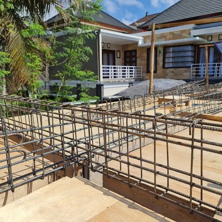 Steel reinforcement laid for a concrete floor slab